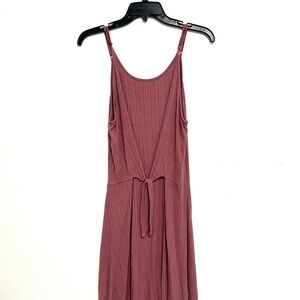 Midi Tie-Front Ribbed Dress in Mauve